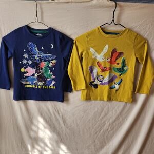 Mini Boden Sz 4 - 5 Blue Yellow Animals Long Sleeve Shirts Glow In The Dark Tops